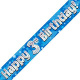 Load image into Gallery viewer, Happy 3rd Birthday Blue /Pink 9ft Holographic Foil party banner Birthday Decorations