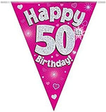 Load image into Gallery viewer, OAKTREE 50th Birthday Pink and Blue Bunting 3.9m