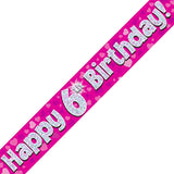 Load image into Gallery viewer, Happy 6th Birthday Blue /Pink 9ft Holographic Foil party banner Birthday Decorations