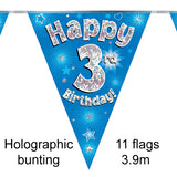 Load image into Gallery viewer, OAKTREE 3rd Birthday Pink and Blue Bunting 3.9m