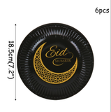 Load image into Gallery viewer, Eid Mubarak Black &amp; Gold Plates 6pk