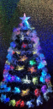 Load image into Gallery viewer, 4ft Snow Tipped Green Christmas Tree with Multi-Coloured Starbursts