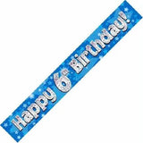 Load image into Gallery viewer, Happy 6th Birthday Blue /Pink 9ft Holographic Foil party banner Birthday Decorations