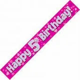 Load image into Gallery viewer, Happy 5th Birthday Blue /Pink 9ft Holographic Foil party banner Birthday Decorations