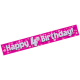 Load image into Gallery viewer, Happy 4th Birthday Blue /Pink 9ft Holographic Foil party banner Birthday Decorations