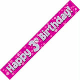 Load image into Gallery viewer, Happy 3rd Birthday Blue /Pink 9ft Holographic Foil party banner Birthday Decorations