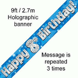 Load image into Gallery viewer, Happy 8th Birthday Blue /Pink 9ft Holographic Foil party banner Birthday Decorations