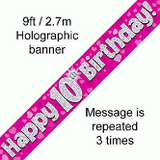 Load image into Gallery viewer, Happy 10th Birthday Blue /Pink 9ft Holographic Foil party banner Birthday Decorations
