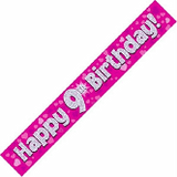 Load image into Gallery viewer, Happy 9th Birthday Blue /Pink 9ft Holographic Foil party banner Birthday Decorations